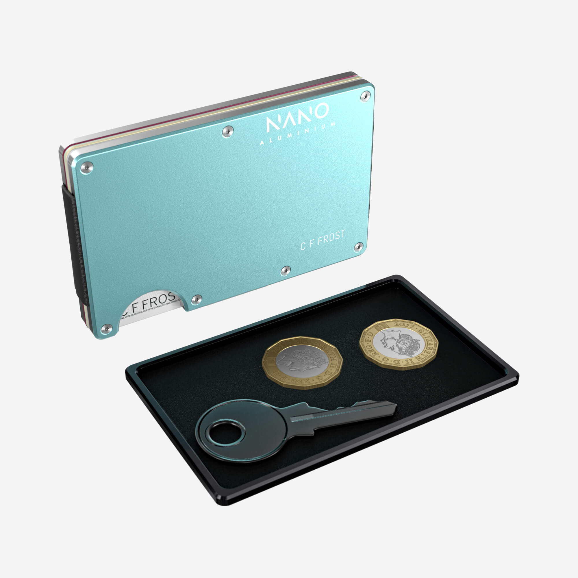 Personalised AirTag Cash Strap Wallet (Ocean Mist) Essential Bundle