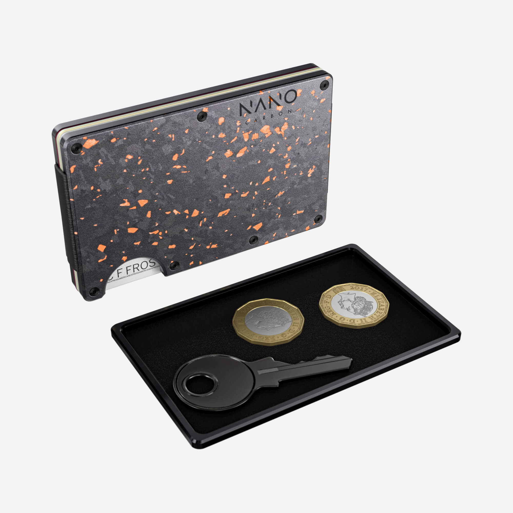 Personalised Money Clip Wallet (Nero/Arancione) Essential Bundle