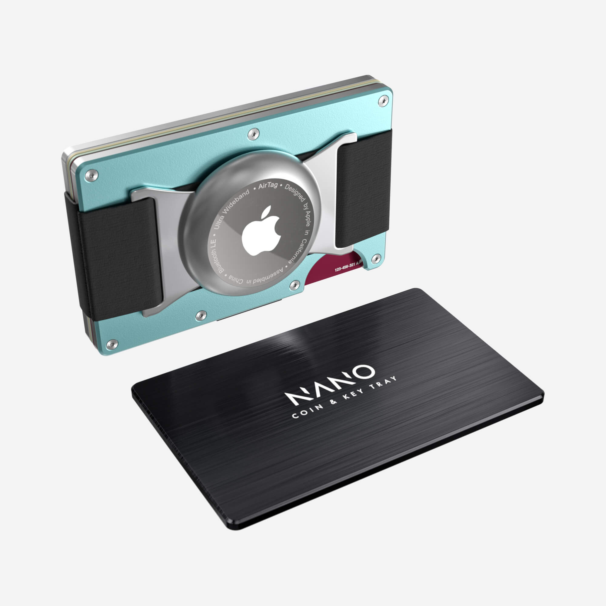 Personalised AirTag Cash Strap Wallet (Ocean Mist) Essential Bundle