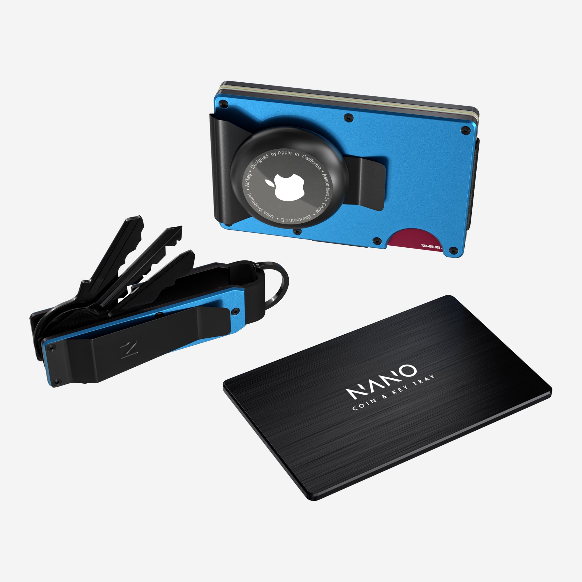 Personalised AirTag Money Clip Wallet (Velocity Blue) Ultimate Bundle