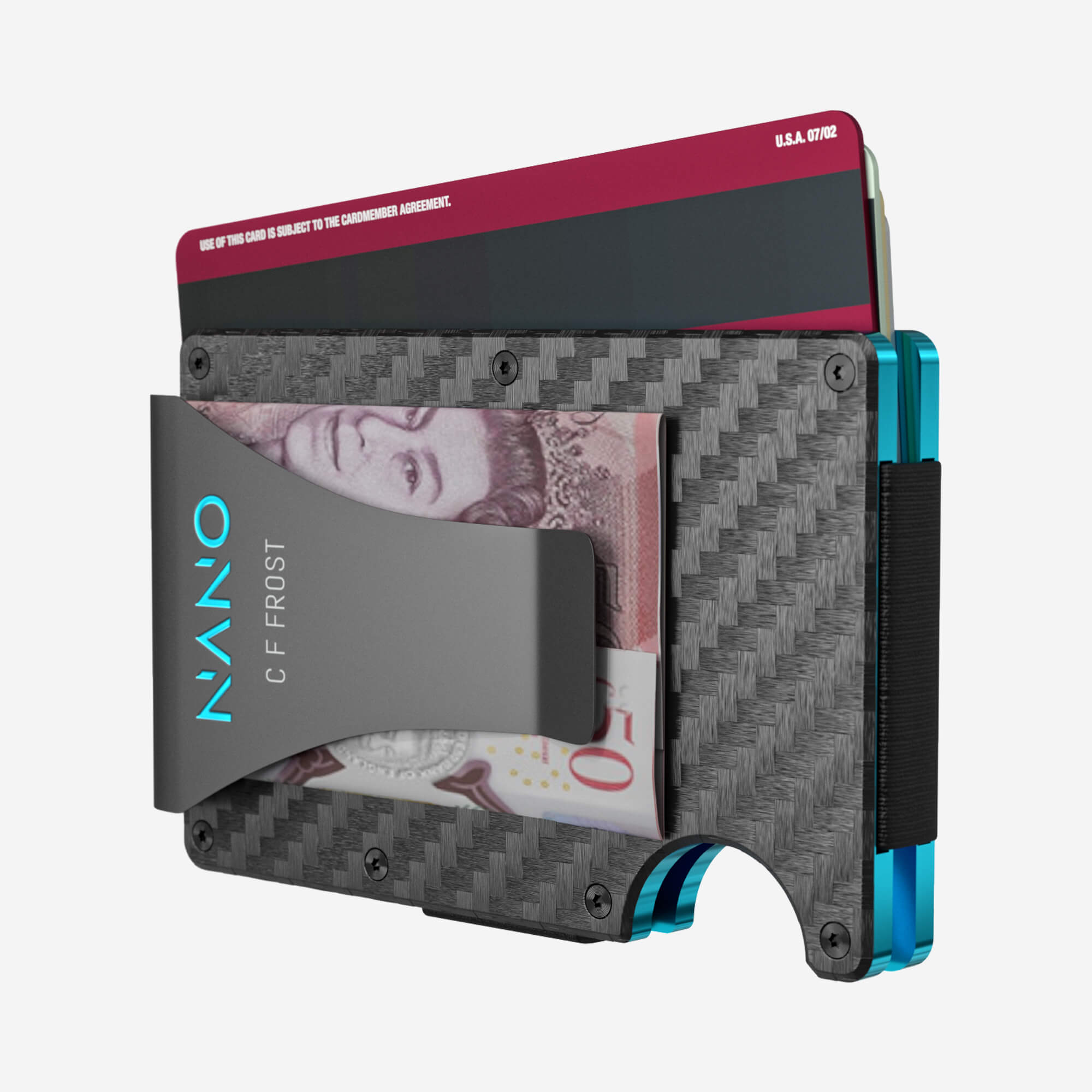004 Personalised Money Clip Wallet (Stealth Black/Miami Blue)