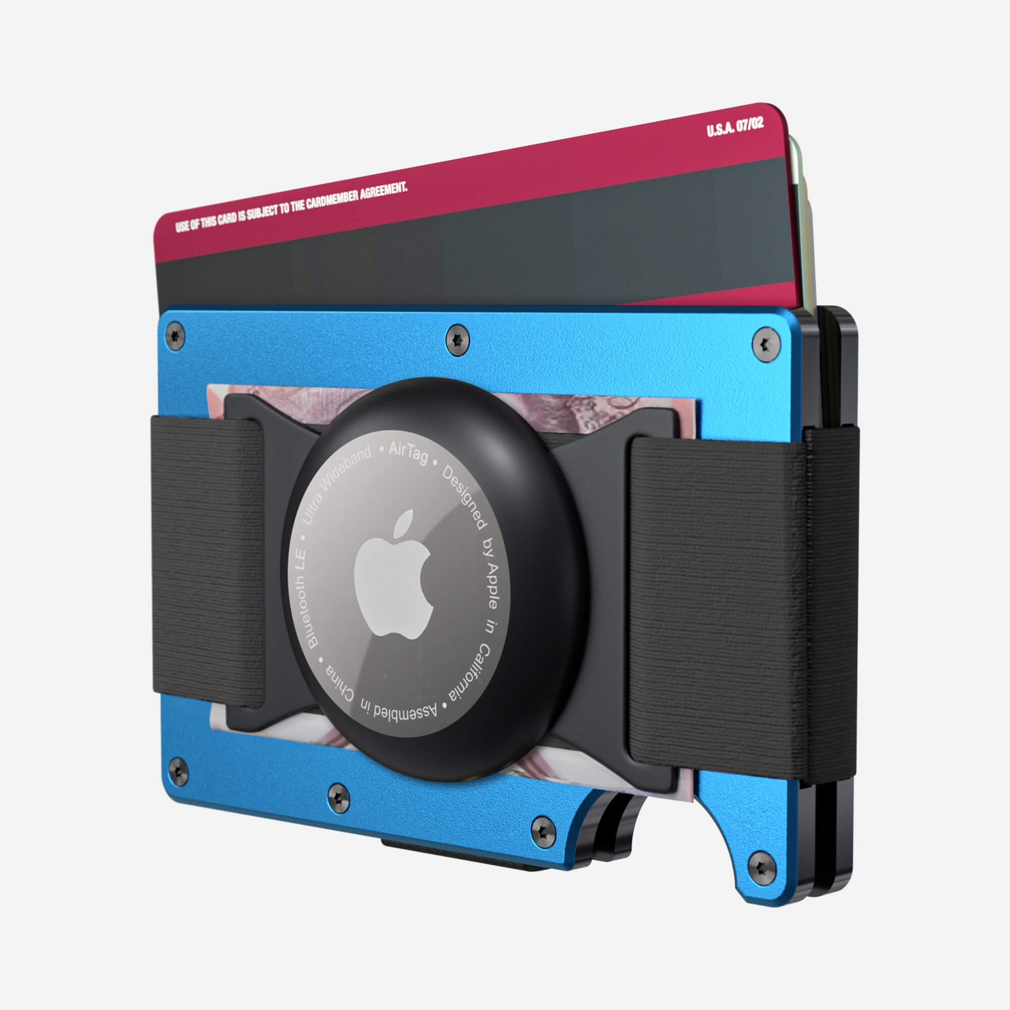 Personalised AirTag Cash Strap Wallet (Velocity Blue) Essential Bundle