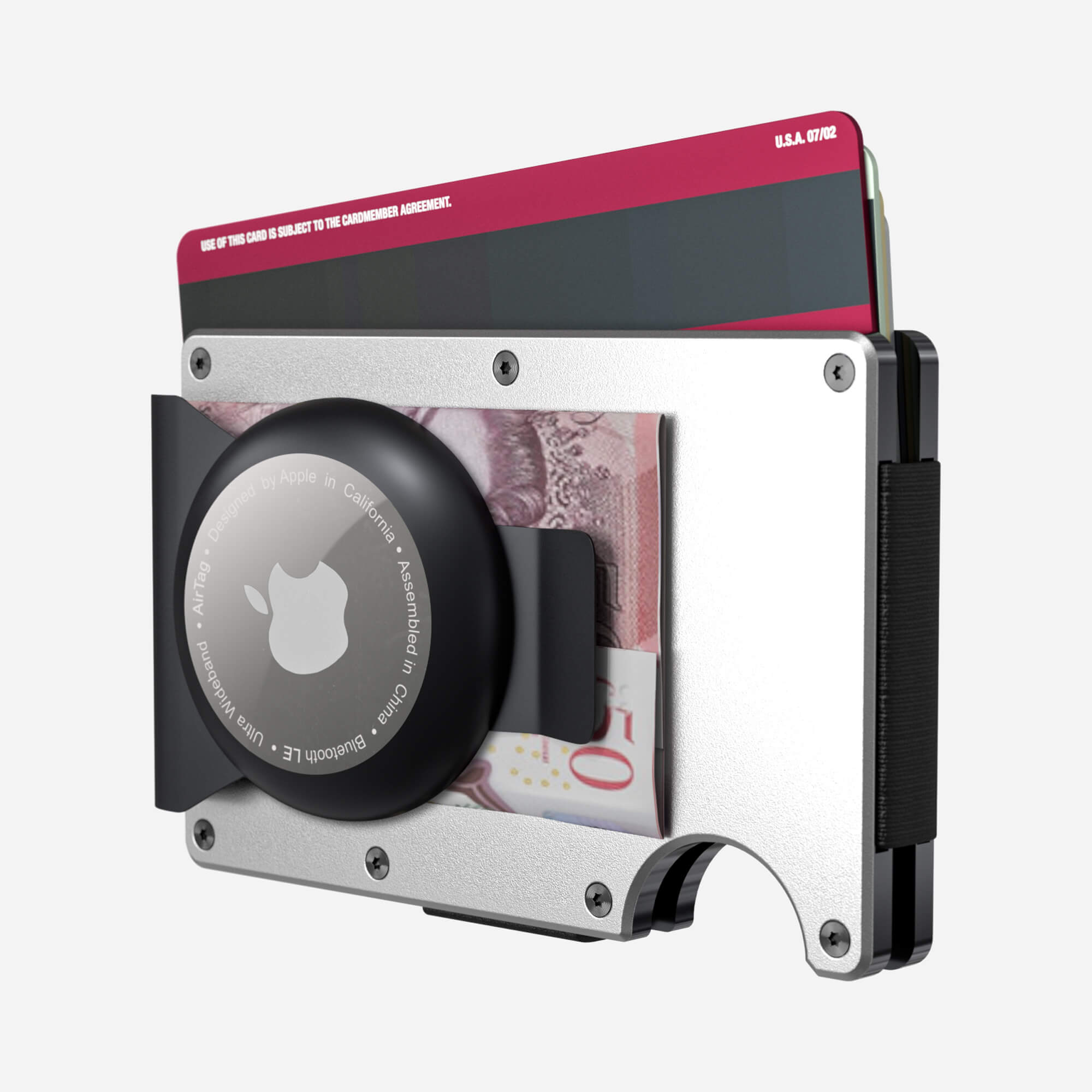 Personalised AirTag Money Clip Wallet (Ghost Silver) Essential Bundle