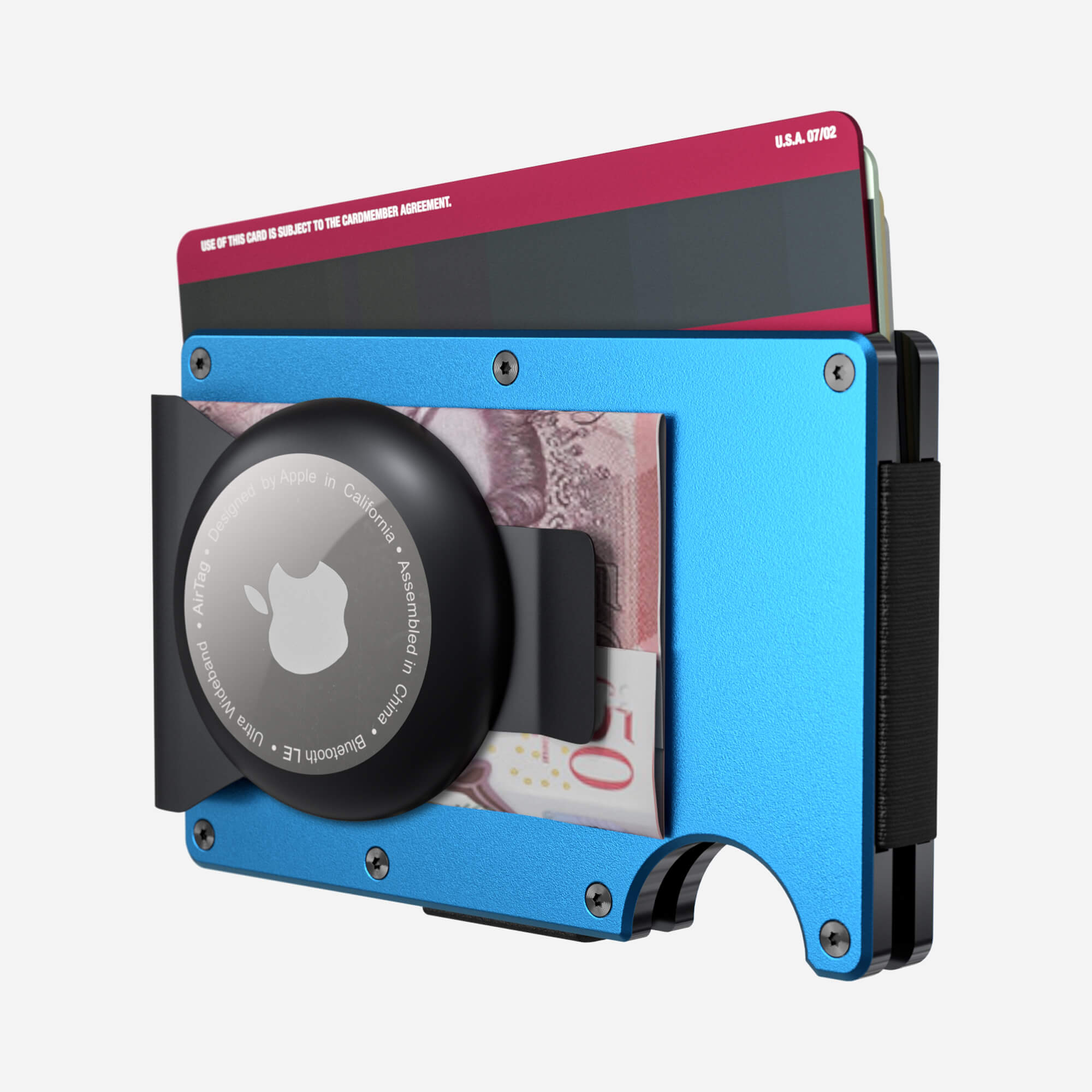 Personalised AirTag Money Clip Wallet (Velocity Blue) Essential Bundle