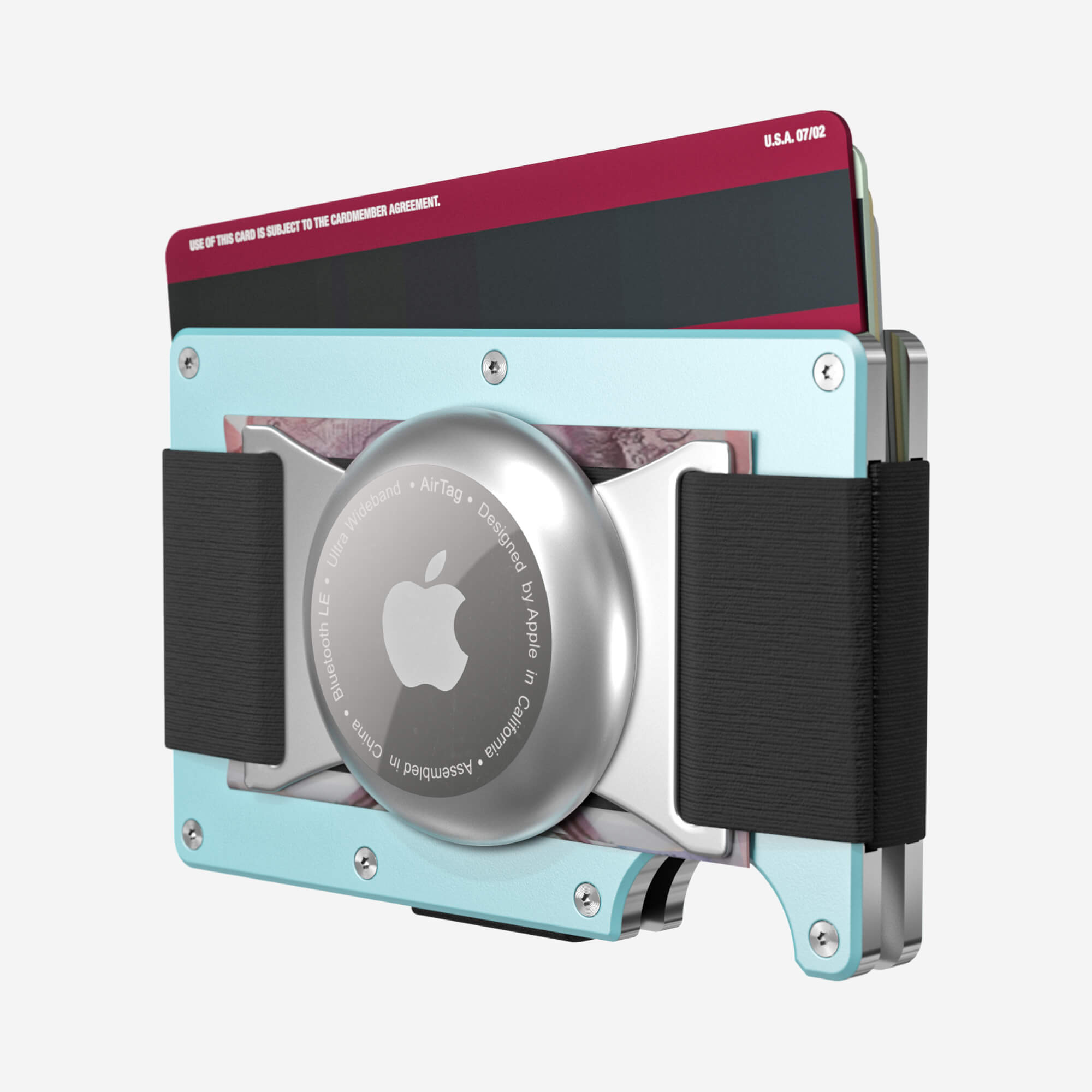 Personalised AirTag Cash Strap Wallet (Ocean Mist) Essential Bundle