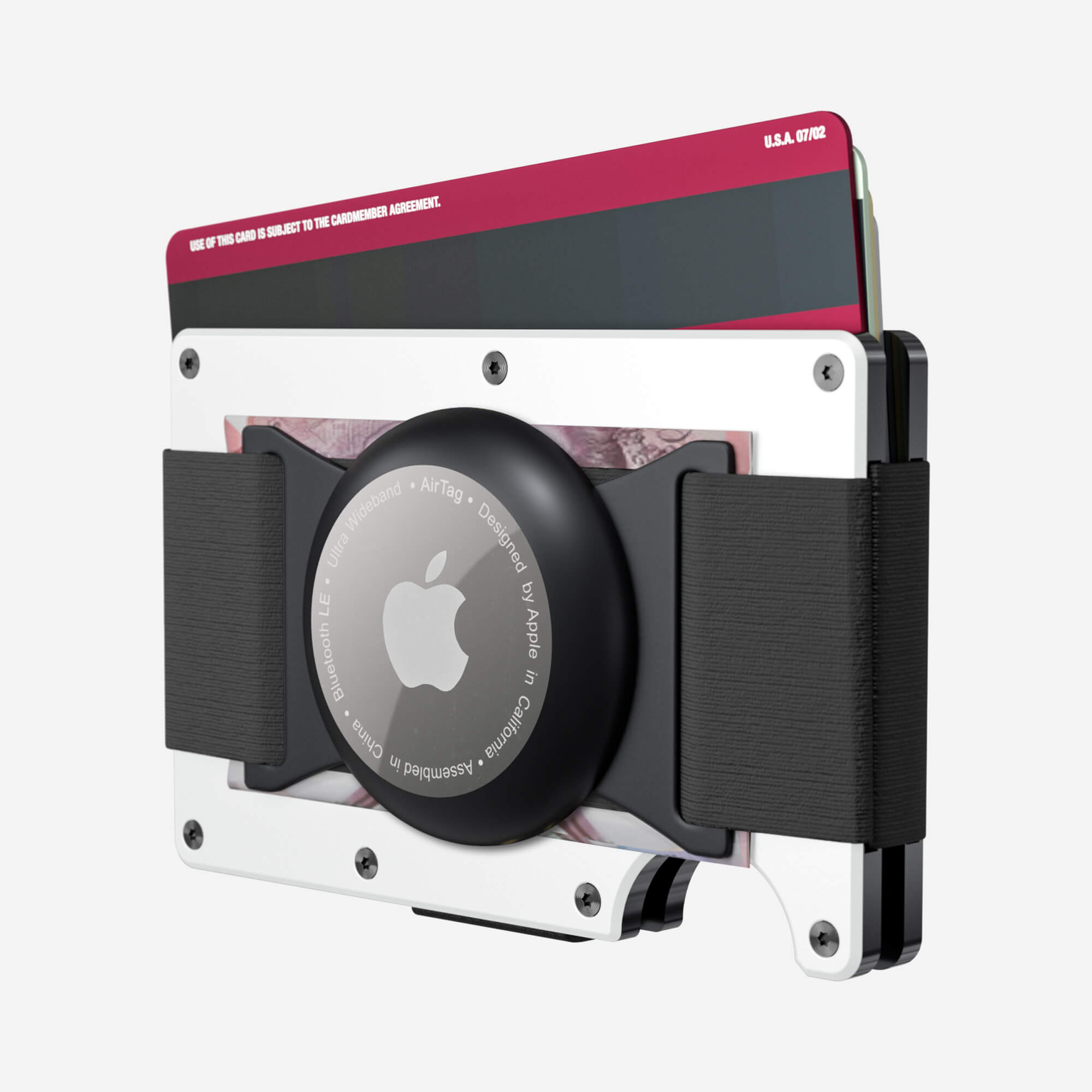 Personalised AirTag Cash Strap Wallet (Carrera White) Essential Bundle