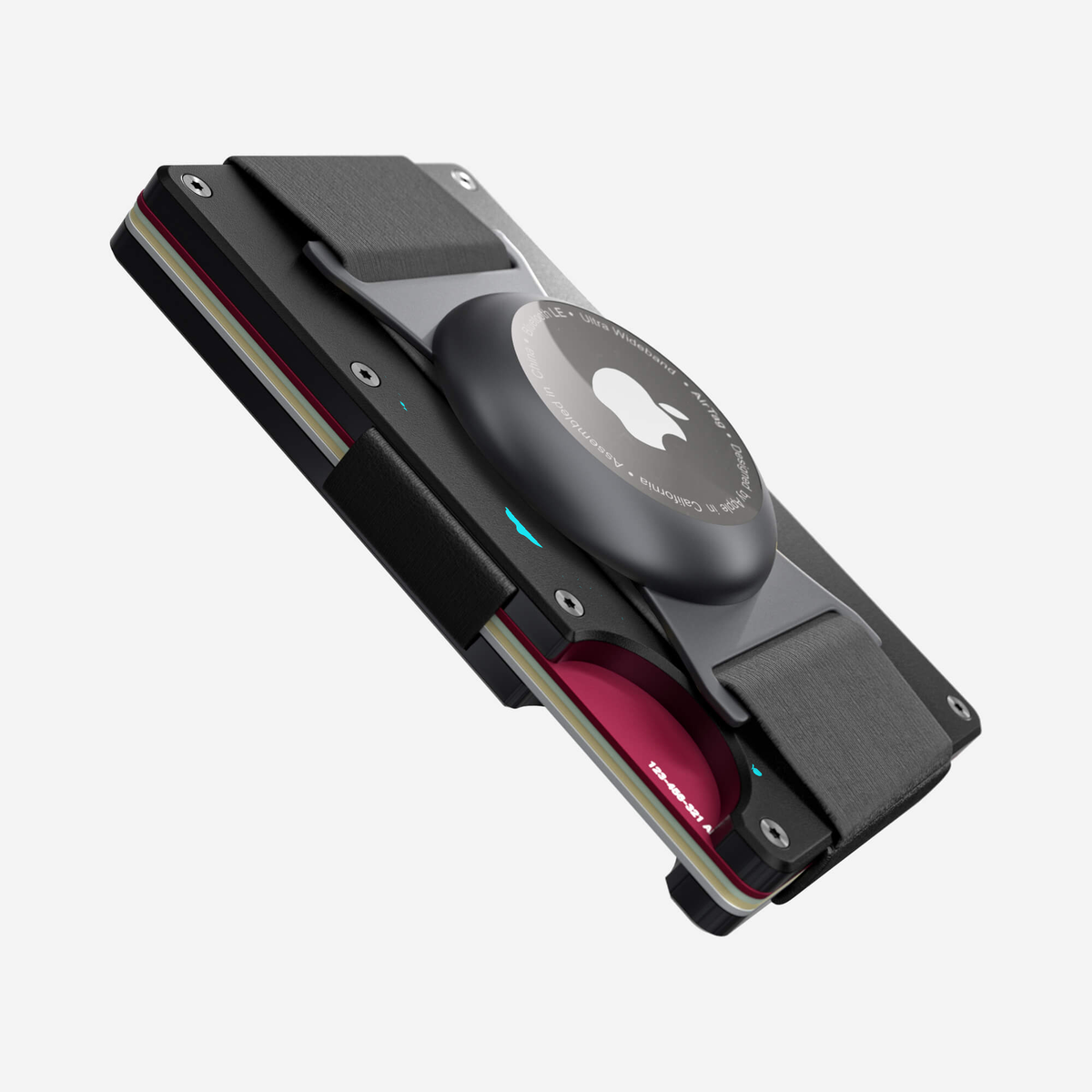 Angled side view of the NANO Aluminium AirTag Cash Strap Wallet in Cosmic Pulse