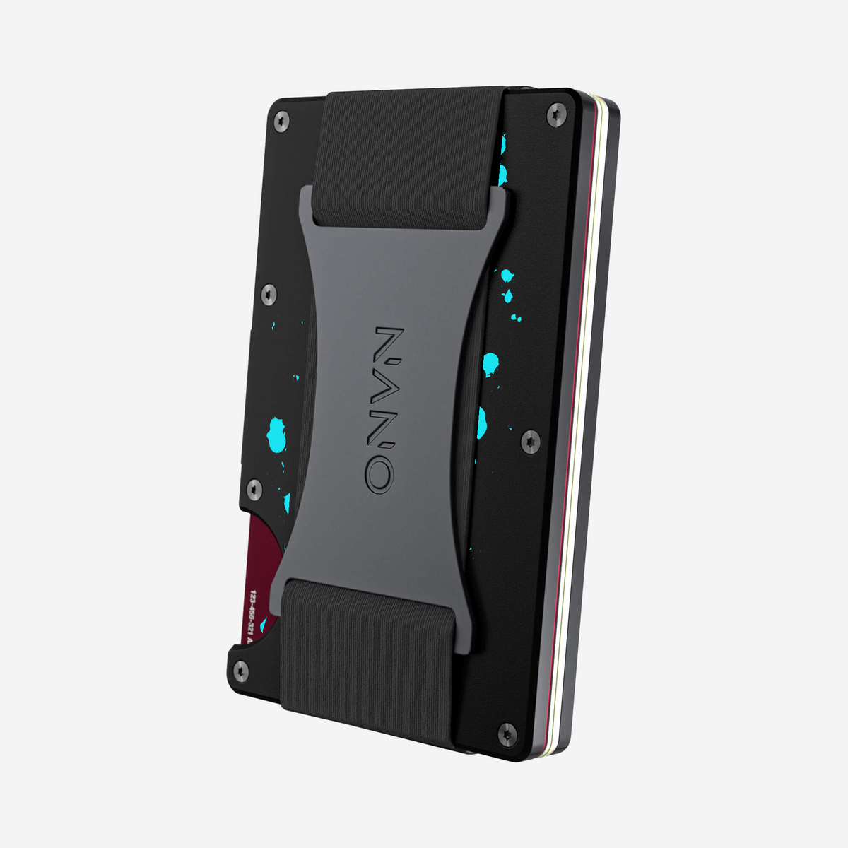 Angled back view of the NANO™ Aluminium Cash Strap Wallet in Cosmic Pulse