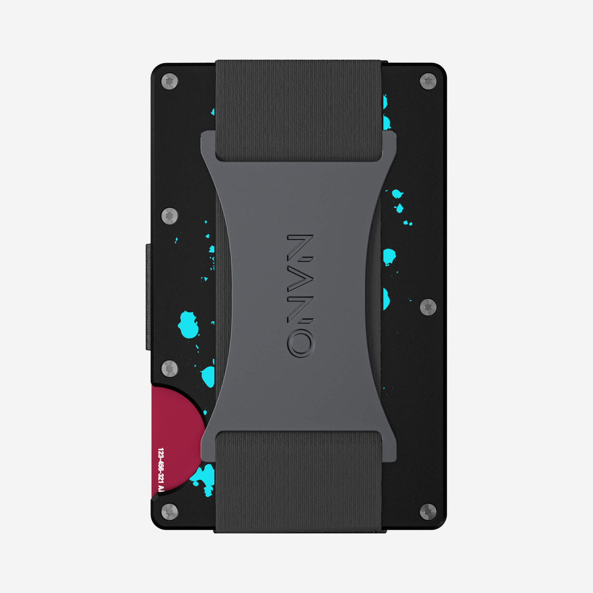 Back view of the NANO™ Aluminium Cash Strap Wallet in Cosmic Pulse showing the cash strap and elastic track