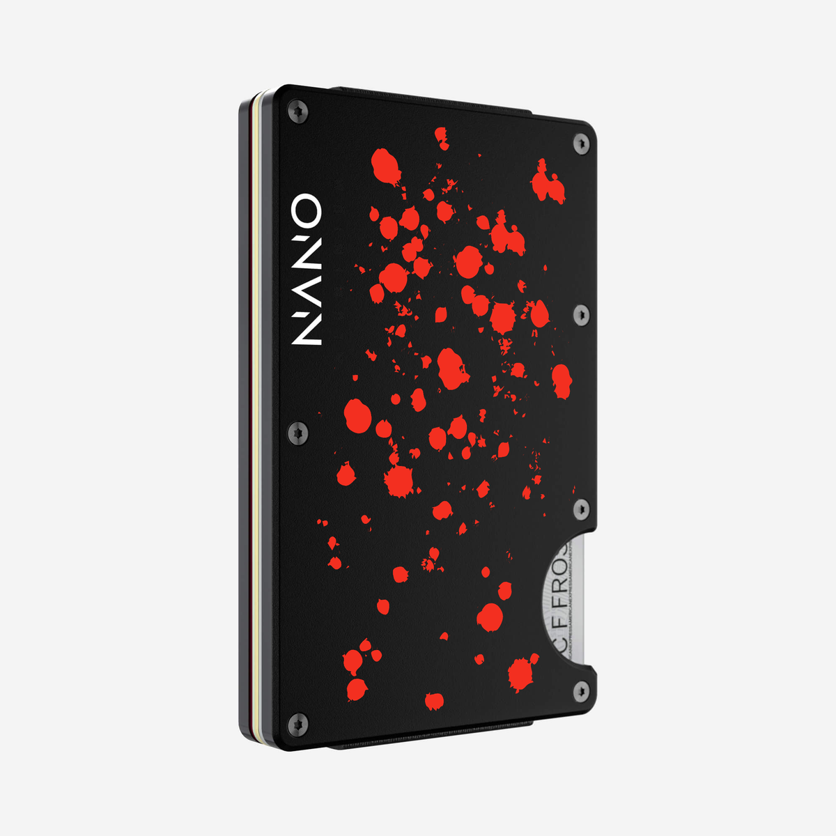 Angled front view of the NANO™ Aluminium Money Clip Wallet in Crimson Trace