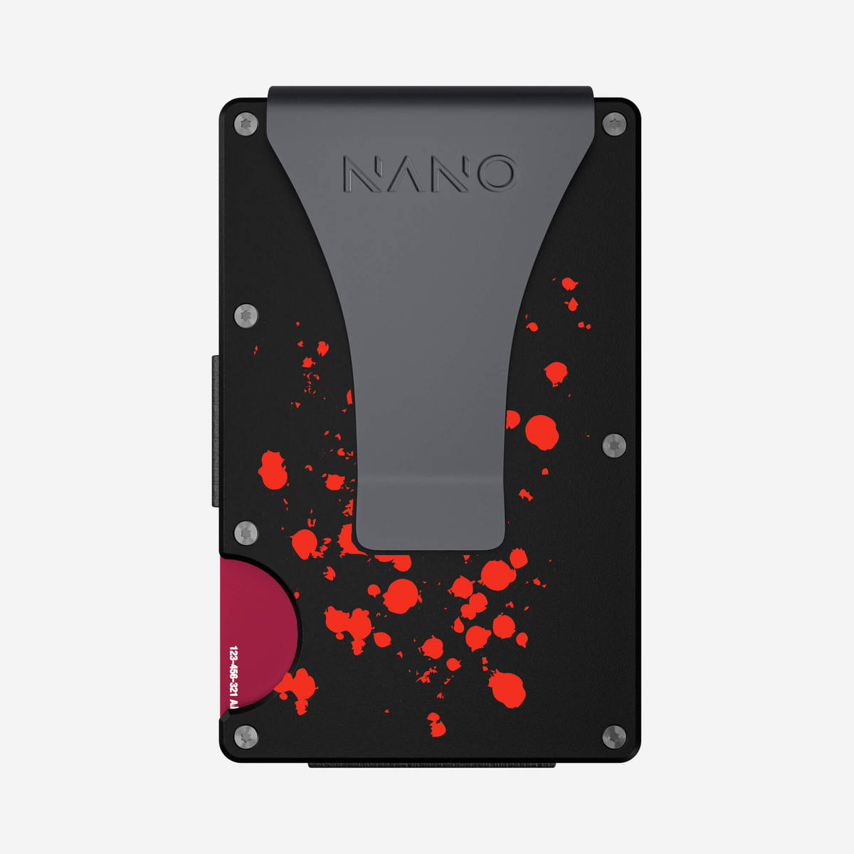 Back view of the NANO™ Aluminium Money Clip Wallet in Crimson Trace showing the money clip and elastic track