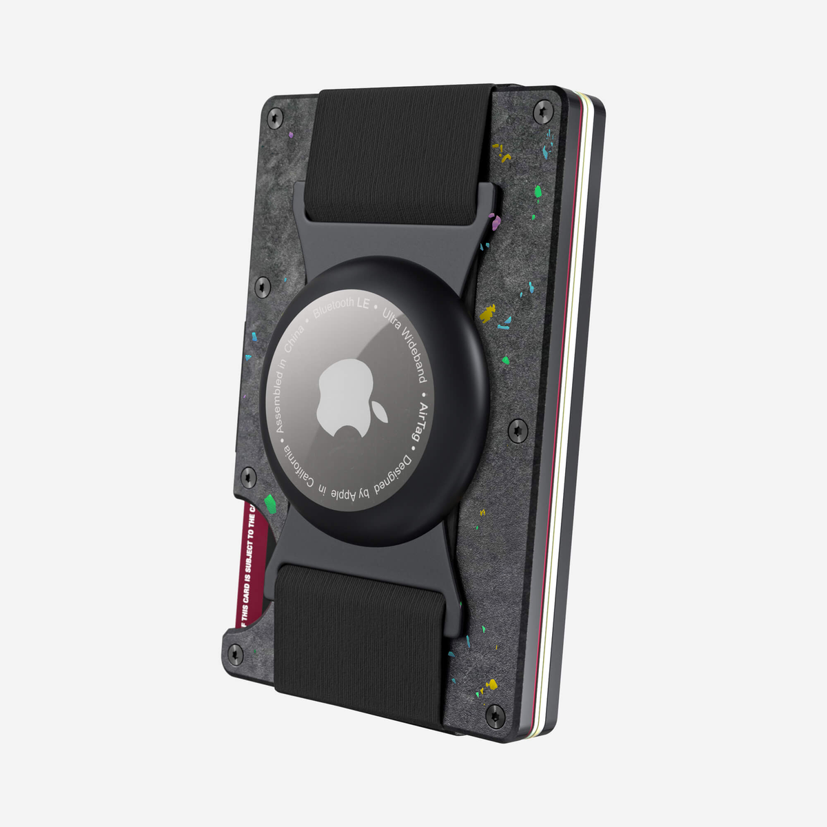 Angled back view of the NANO™ Forged Carbon AirTag Cash Strap Wallet in Nero/Prisma