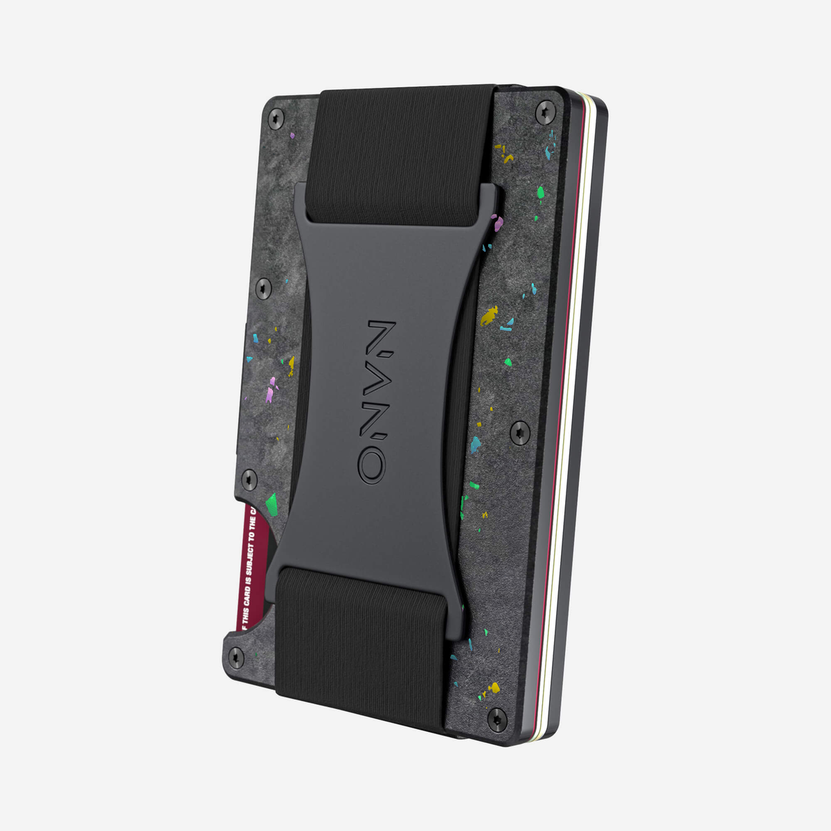 Angled back view of the NANO™ Forged Carbon Cash Strap Wallet in Nero/Prisma