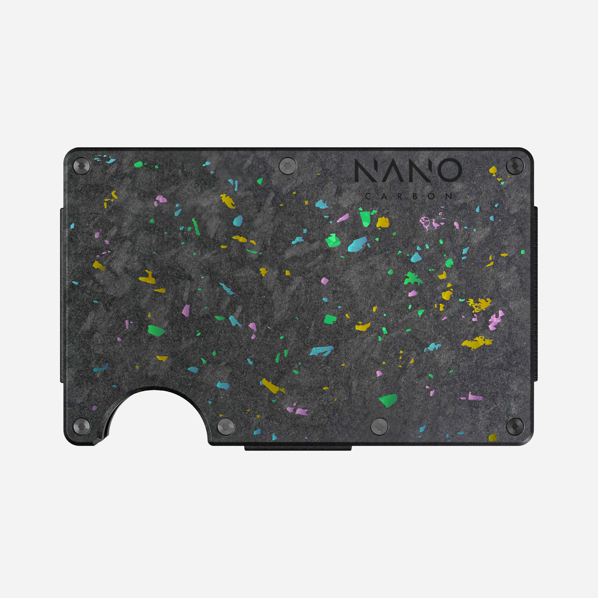 Front view of the NANO™ Forged Carbon Money Clip Wallet in Nero/Prisma