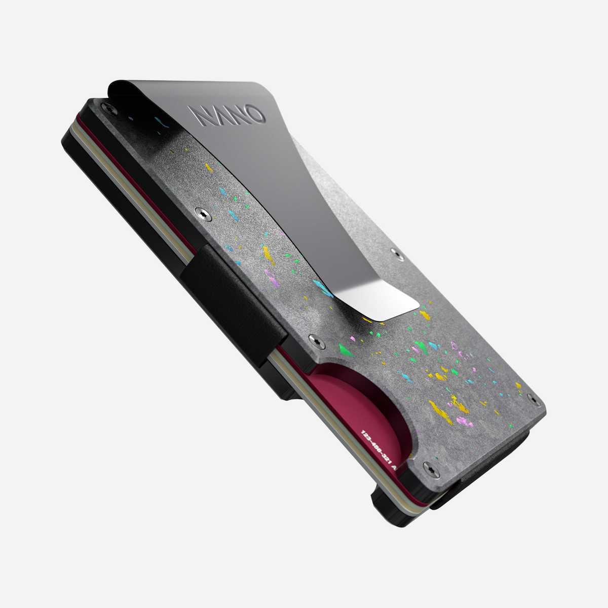 Angled side view showing the thumb slot of the NANO™ Forged Carbon Money Clip Wallet in Nero/Prisma