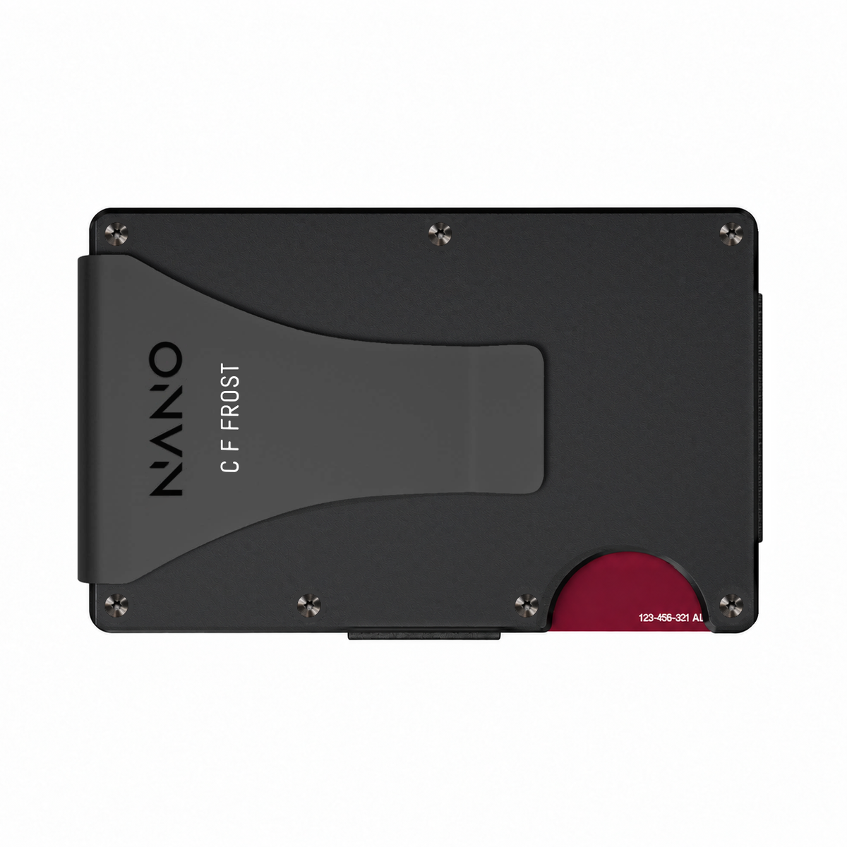 Axiom Black — Money Clip. On the rear Money Clip, below the NANO logo.