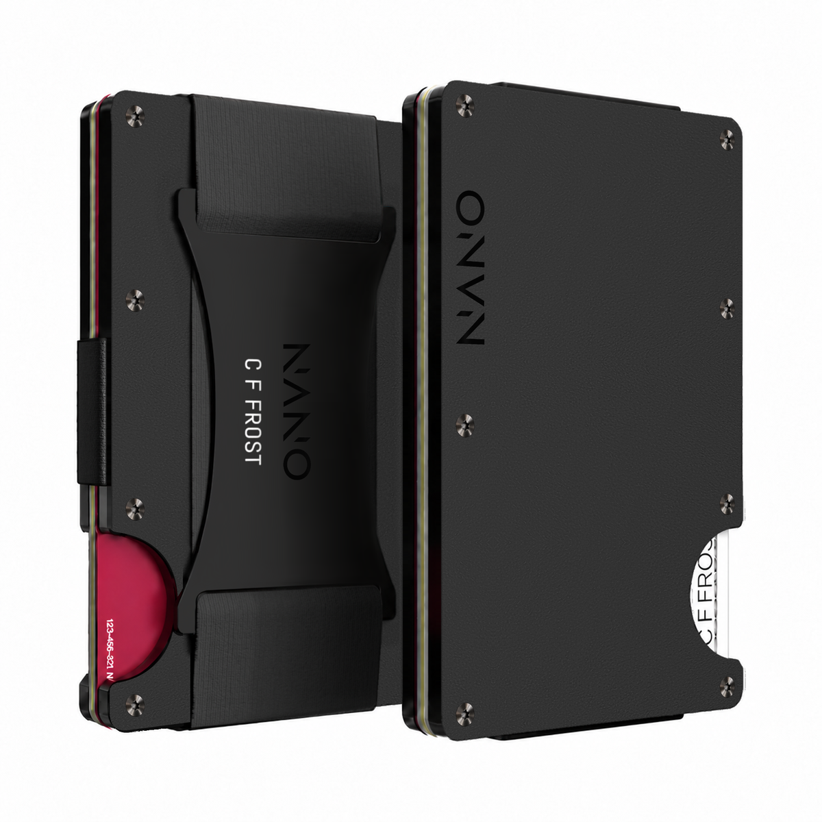 NANO Edition One Vortex Black NANO ID Cash Strap Wallet — Front and rear views