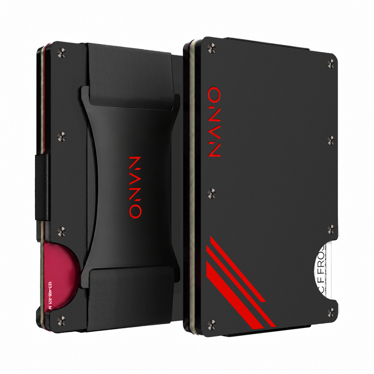 NANO Edition One Vortex Black/Inferno Cash Strap Wallet — Front and rear views
