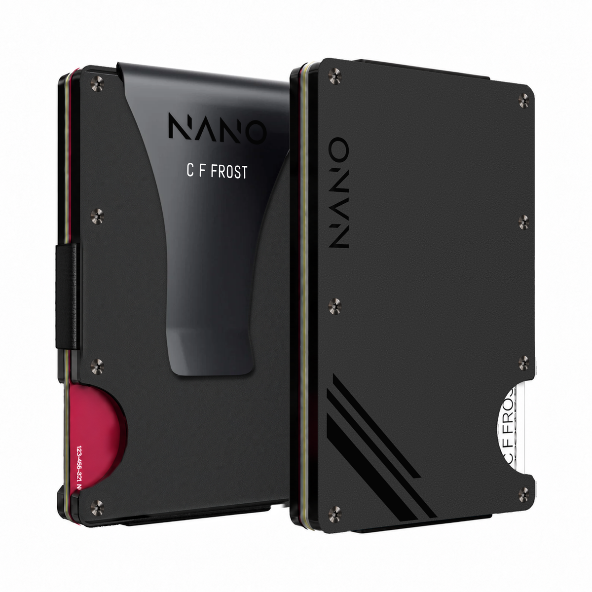 NANO Vortex Black/Onyx Black Personalised Money Clip Wallet — front and rear