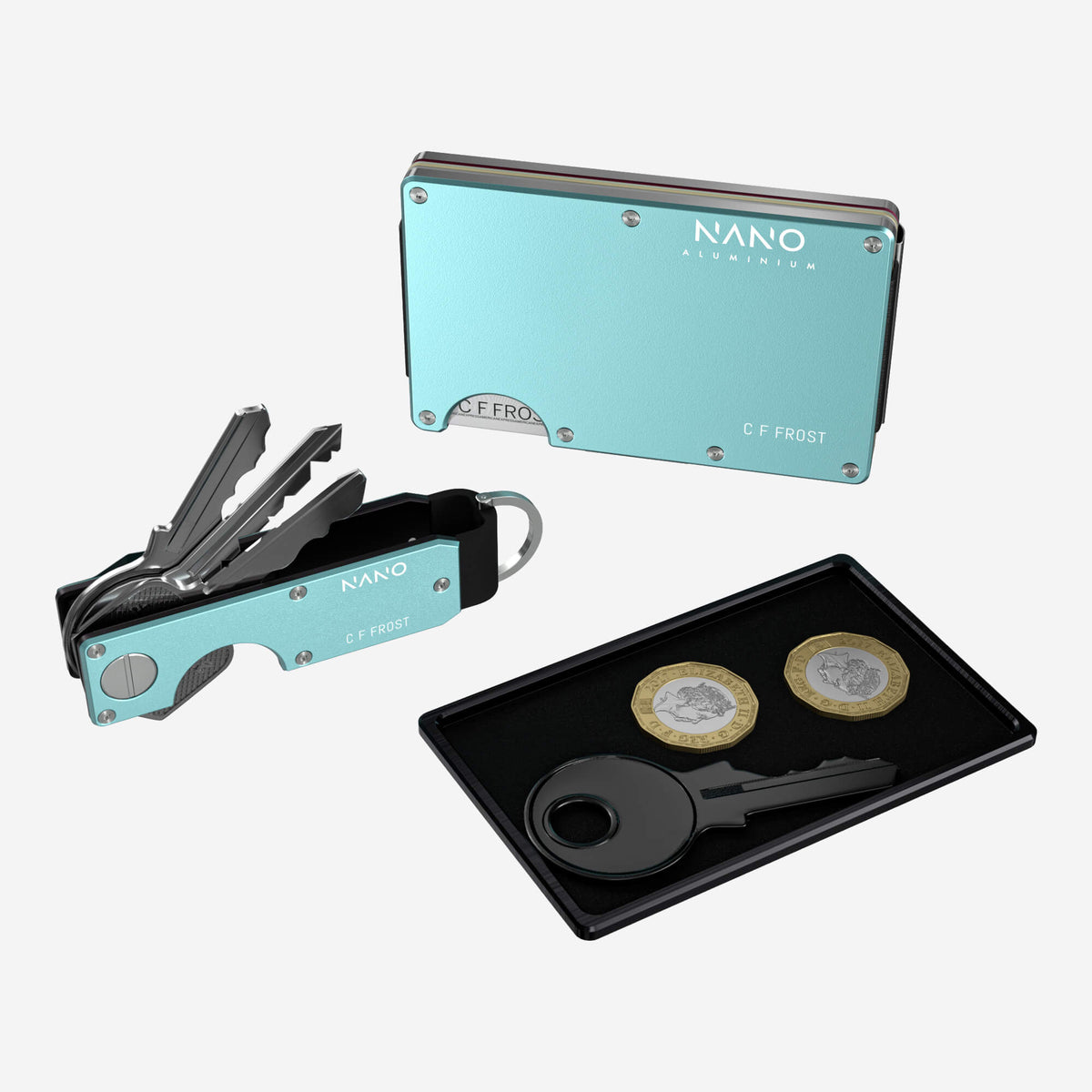 Personalised AirTag Cash Strap Wallet (Ocean Mist) Ultimate Bundle