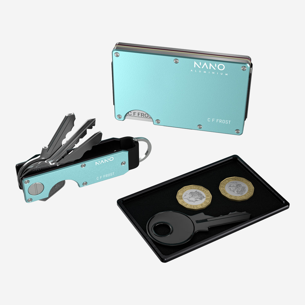 Personalised AirTag Money Clip Wallet (Ocean Mist) Ultimate Bundle