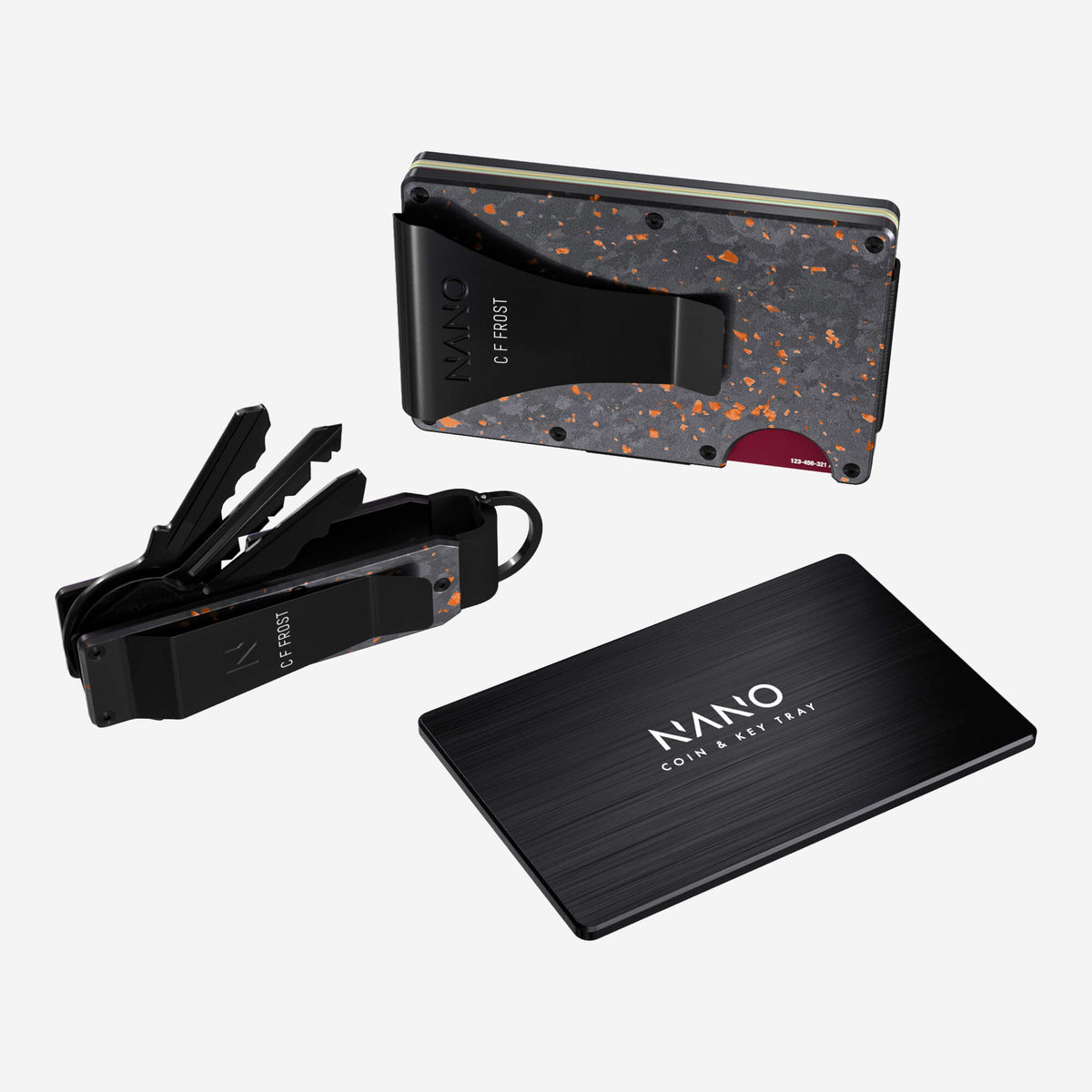 Personalised Money Clip Wallet (Nero/Arancione) Ultimate Bundle
