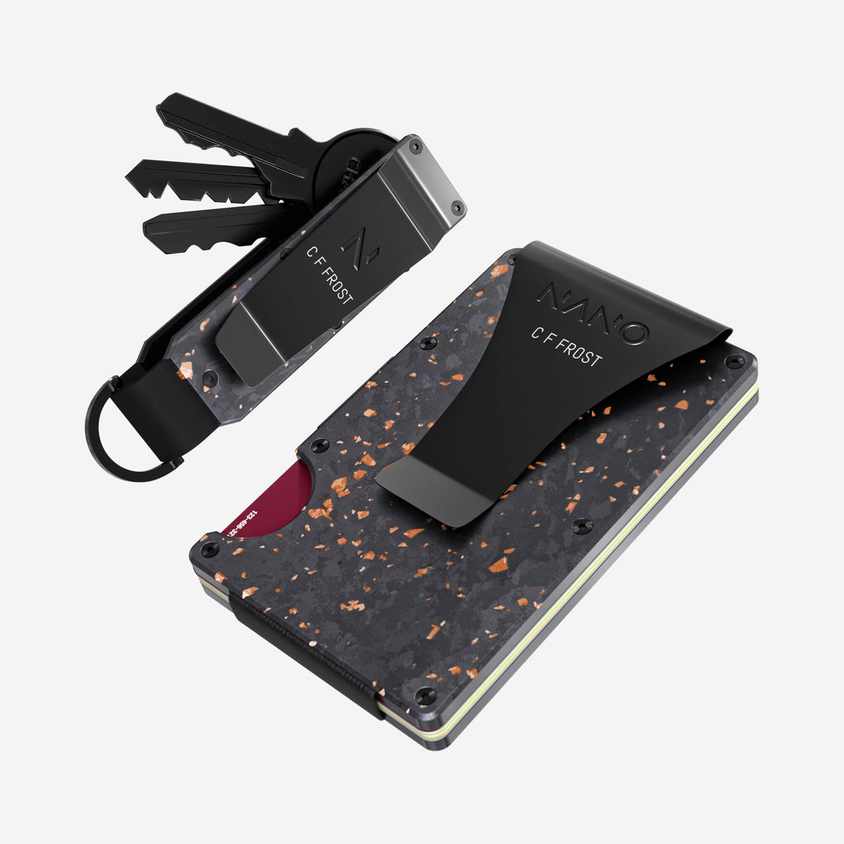 Personalised Money Clip Wallet (Nero/Arancione) Everyday Bundle