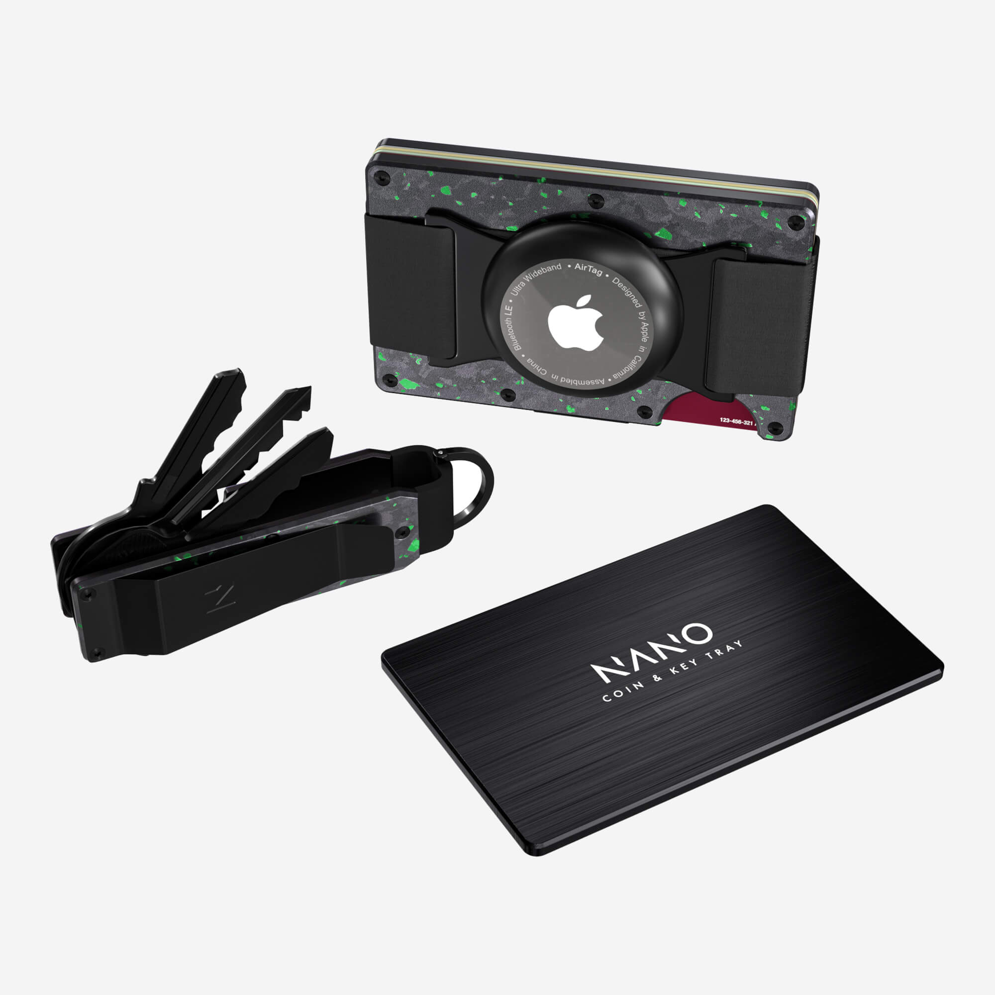 AirTag Cash Strap Wallet (Nero/Verde) Ultimate Bundle