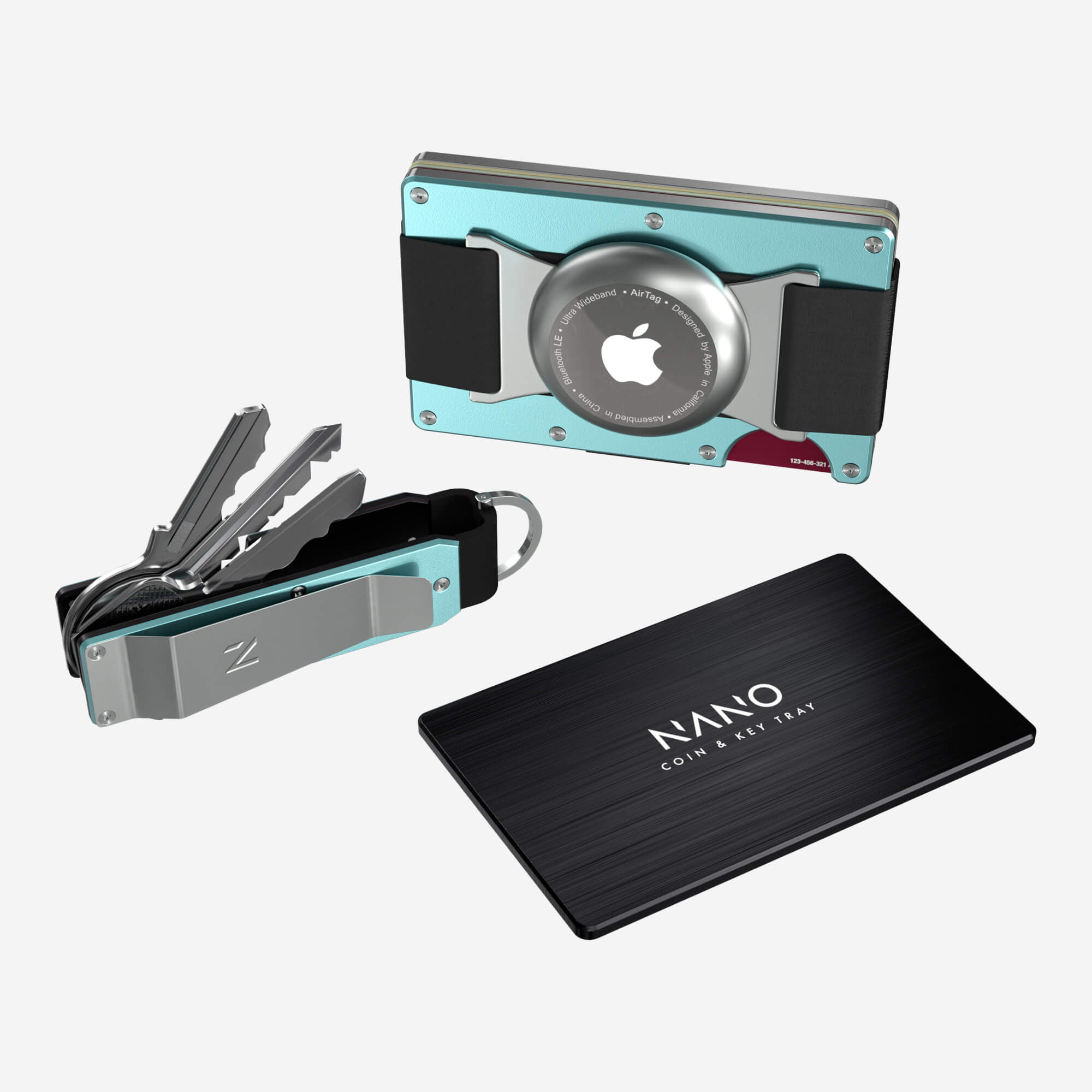 Personalised AirTag Cash Strap Wallet (Ocean Mist) Ultimate Bundle