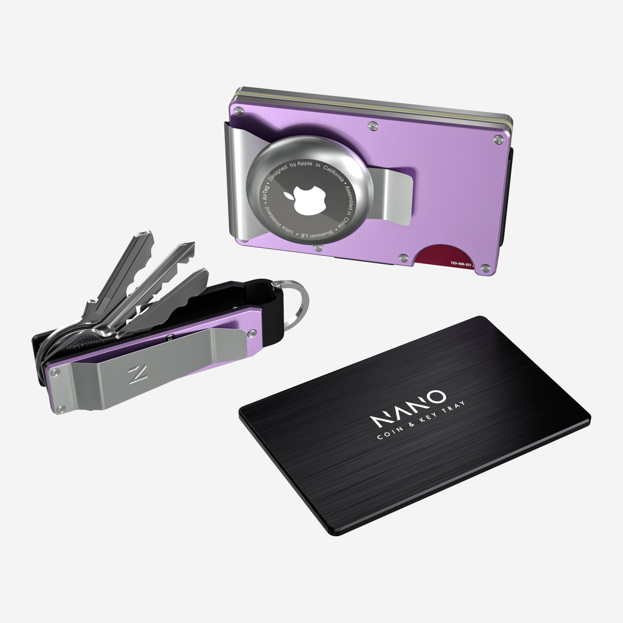 Personalised AirTag Money Clip Wallet (Twilight Lilac) Ultimate Bundle