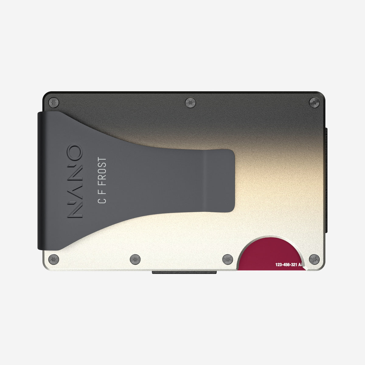 NANO Onyx Eclipse aerospace aluminium money clip wallet — rear horizontal view showing the money clip