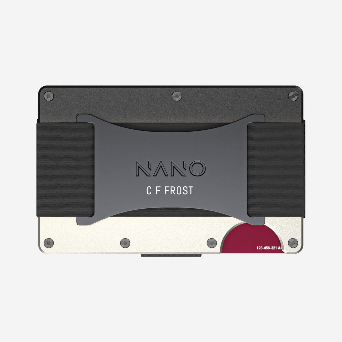 NANO Onyx Eclipse aerospace aluminium cash strap wallet — rear horizontal view showing the cash strap