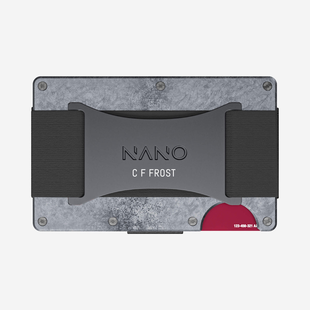 NANO Dark Storm aerospace aluminium cash strap wallet — rear horizontal view showing the cash strap