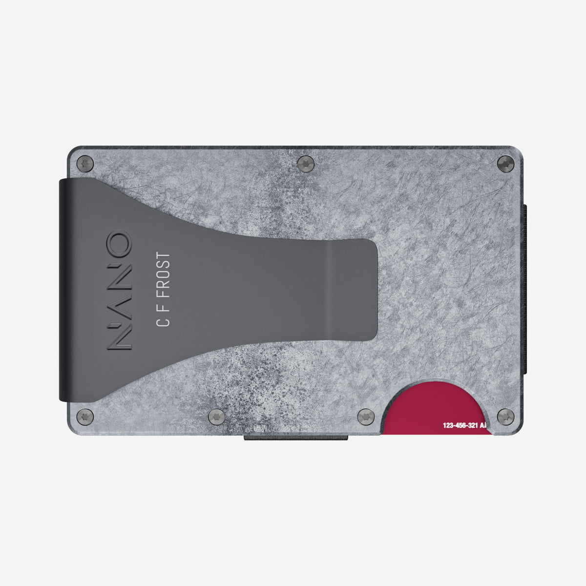 NANO Dark Storm aerospace aluminium money clip wallet — rear horizontal view showing the money clip