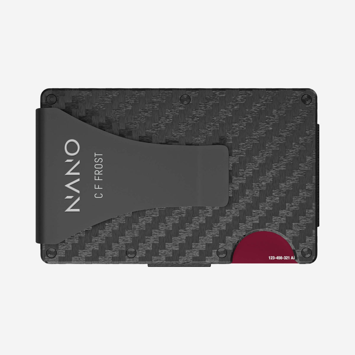 NANO Carbon 006 Stealth Black/Ghost Silver 3K carbon fibre money clip wallet — rear horizontal view showing the money clip