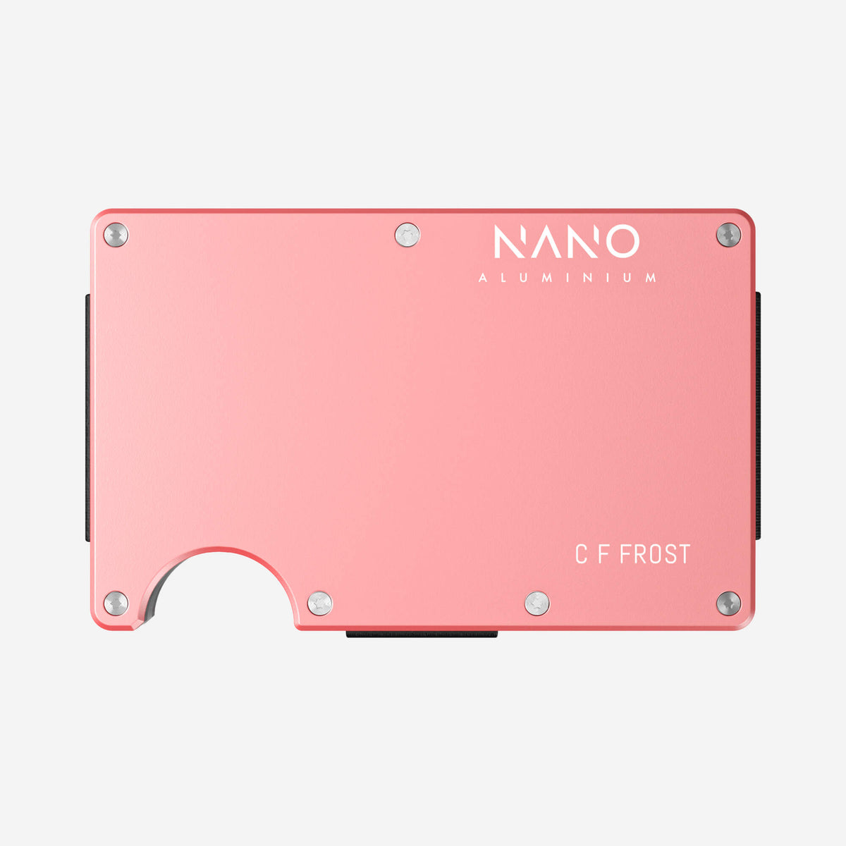NANO CHIC Sunset Blush aerospace aluminium cash strap wallet — example NANO ID engraving