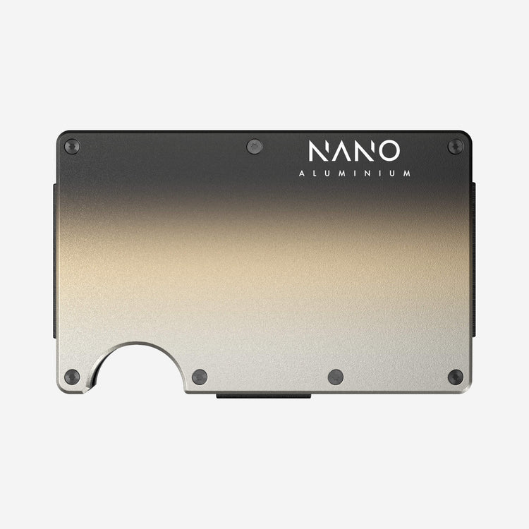 NANO Onyx Eclipse aerospace aluminium cash strap wallet — front view