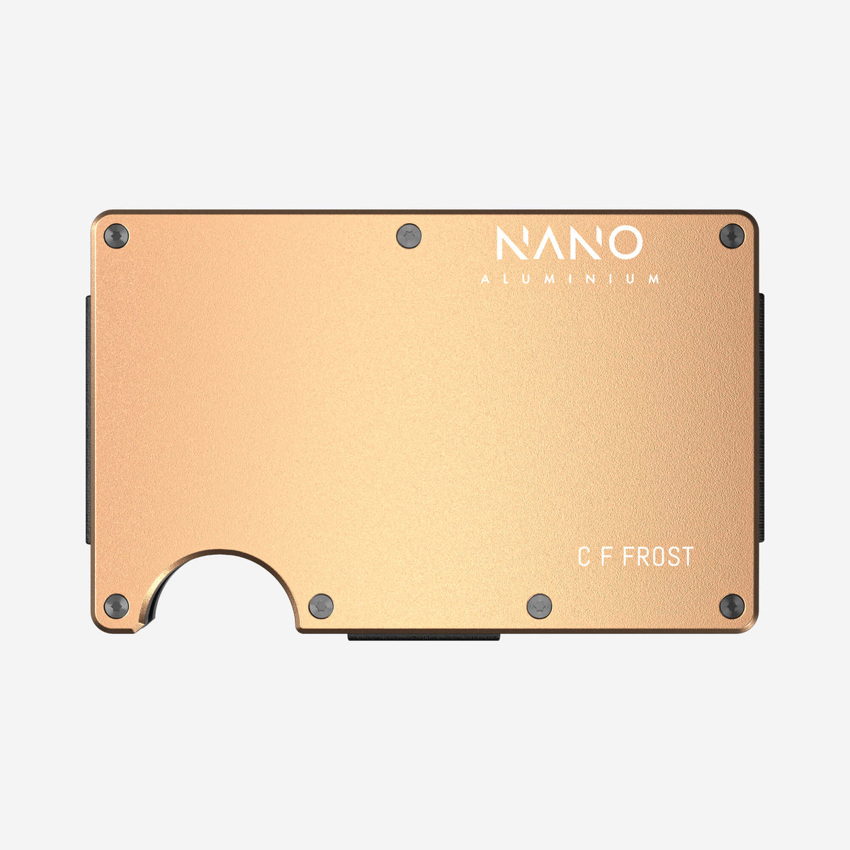 NANO Spectre Gold aerospace aluminium cash strap wallet — front view