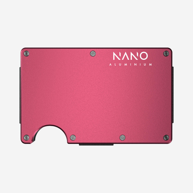 NANO Portofino Red aerospace aluminium cash strap wallet — front view