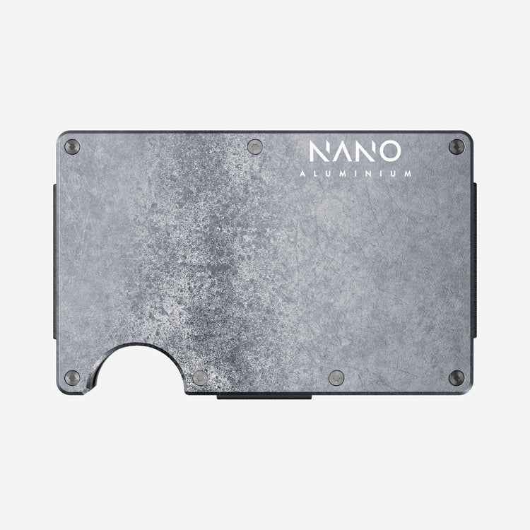 NANO Dark Storm aerospace aluminium cash strap wallet — front view
