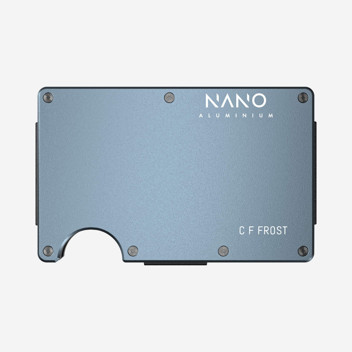 NANO Forza Grey aerospace aluminium money clip wallet — front view