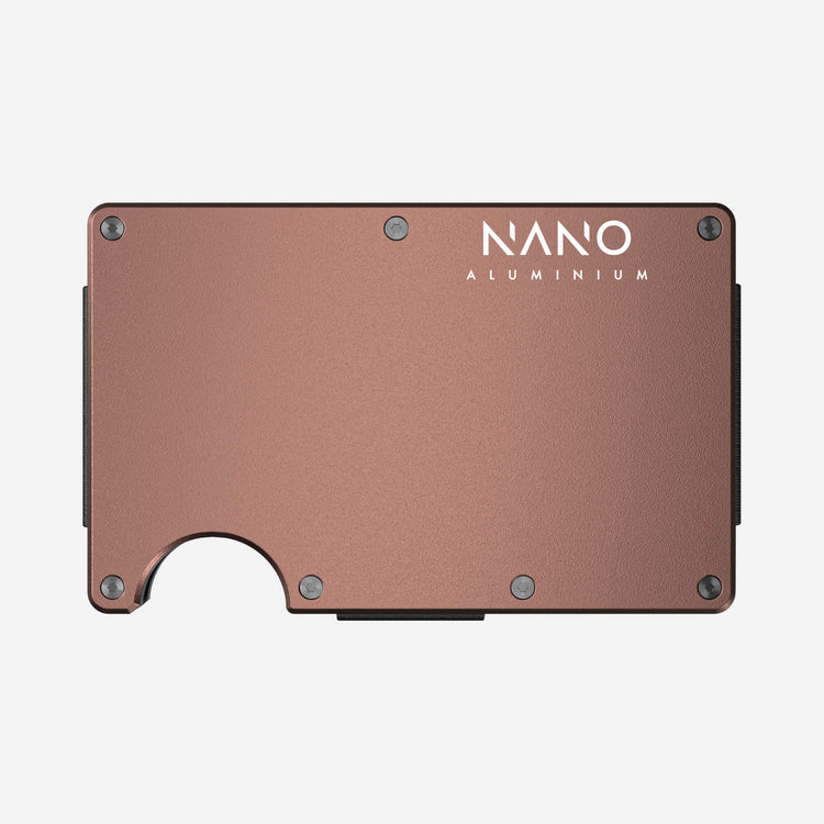 NANO Sonic Copper aerospace aluminium cash strap wallet — front view