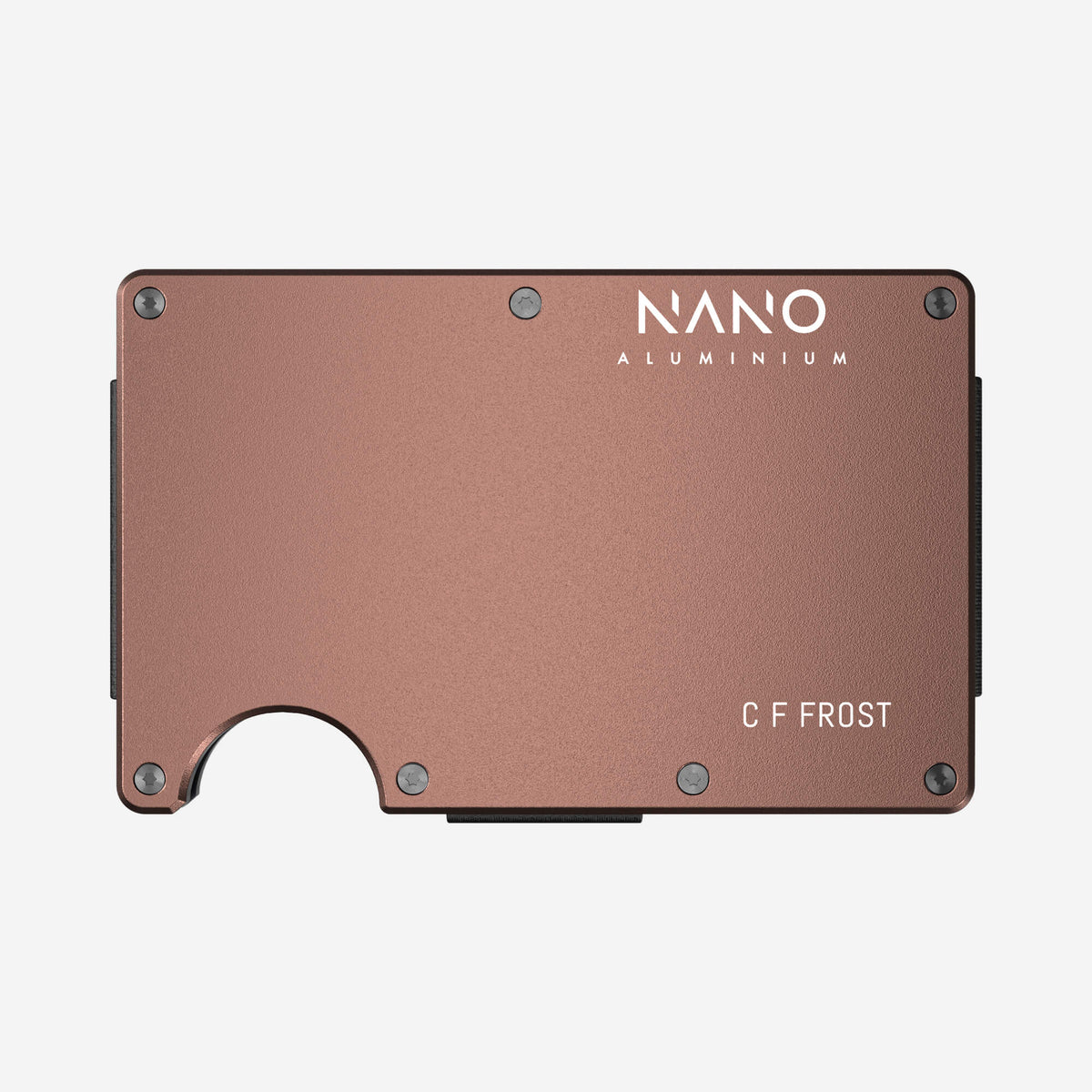 NANO Sonic Copper aerospace aluminium AirTag cash strap wallet — example NANO ID engraving