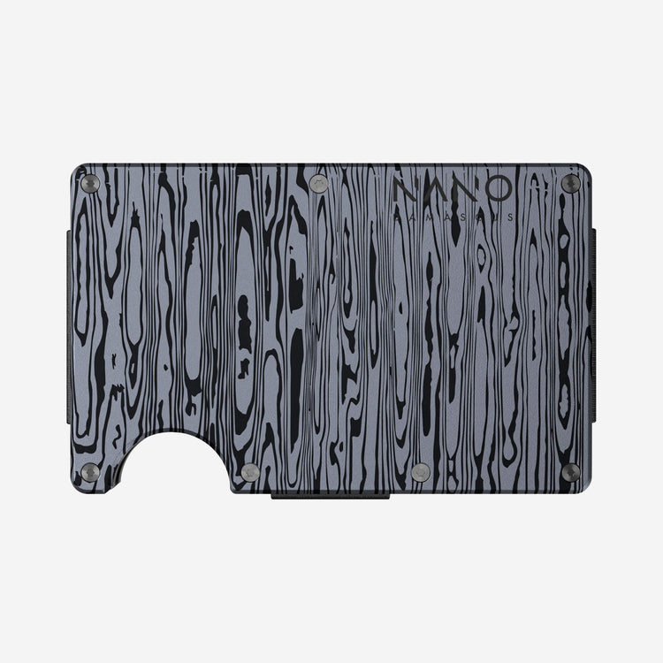 NANO Graphite Grey Damascus finish cash strap wallet — front view