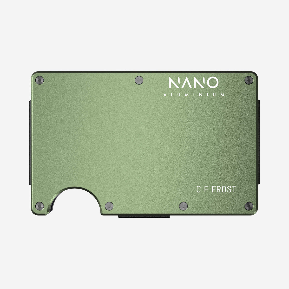 NANO Heritage Green aerospace aluminium money clip wallet — front view