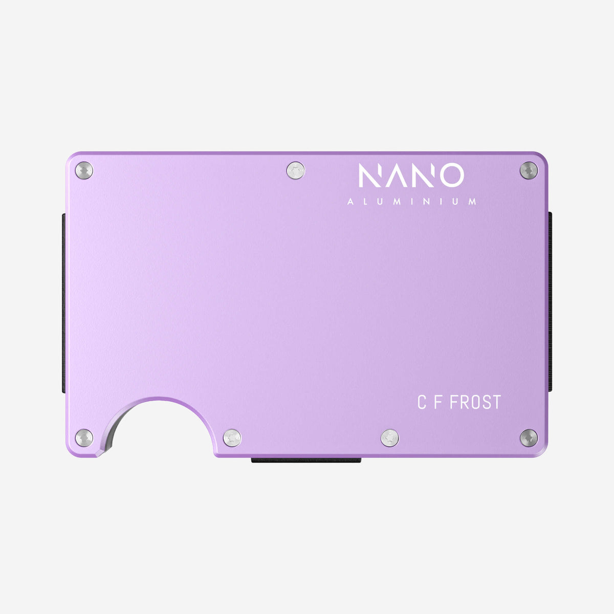 Twilight Lilac — Personalised. On the front of your wallet, in the bottom right-hand corner.