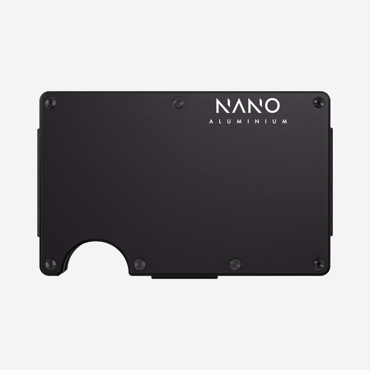 NANO Phantom Black aerospace aluminium cash strap wallet — front view