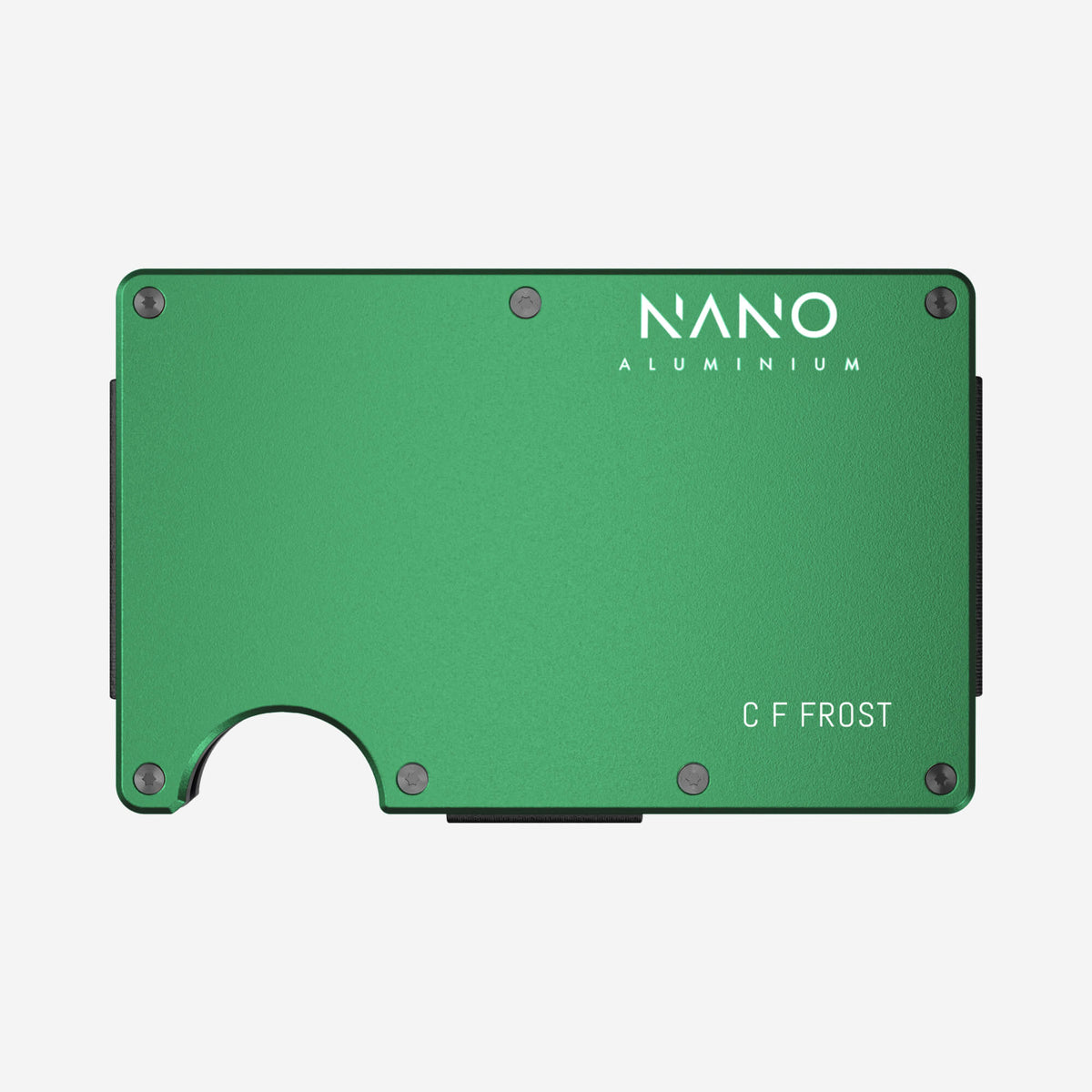NANO Viper Green aerospace aluminium cash strap wallet — front view