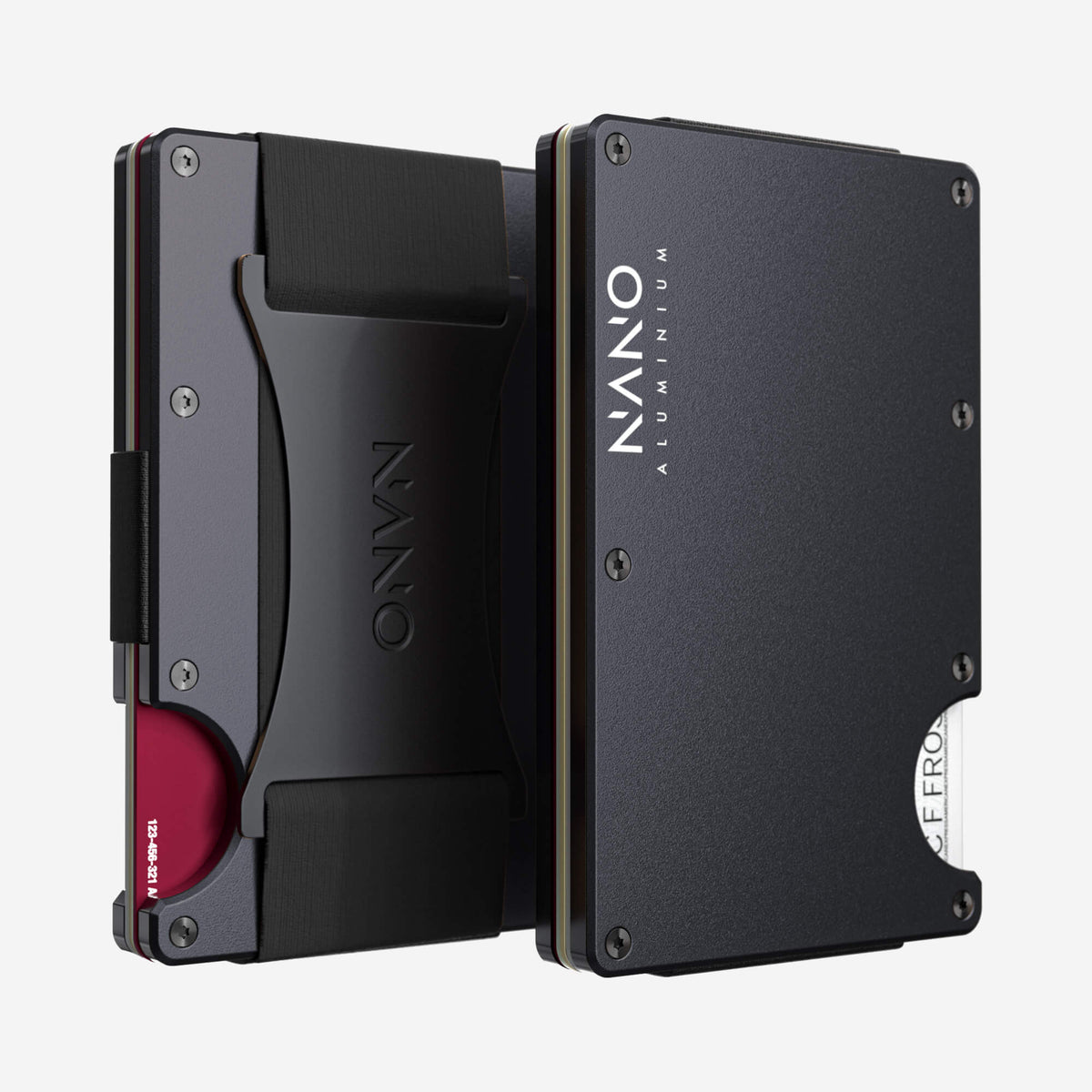 Front and back view of the NANO™ Aluminium Cash Strap Wallet in Titan Gunmetal