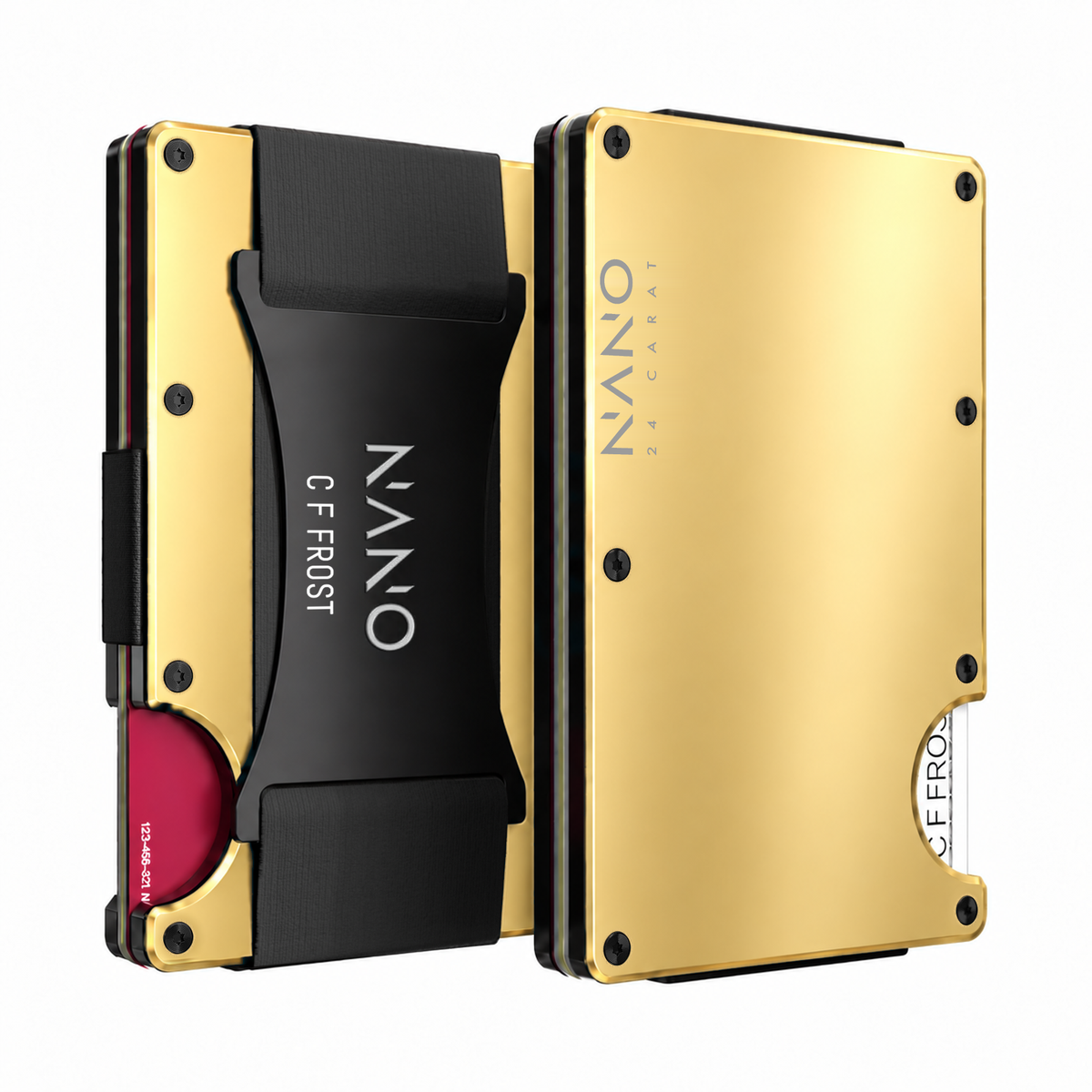 NANO Personalised 24 Carat Gold Cash Strap Wallet — Front and back side by side